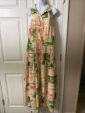 Cato Tropical Print Sleeveless Button Front Maxi Dress Sz 18 20W EUC